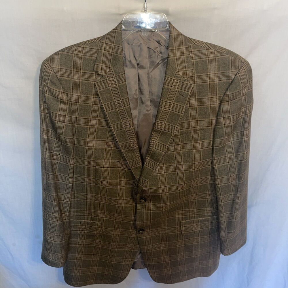 Hart Schaffner Marx Gold Trumpeter Men’s Dress Blazer Size 44R Brown Plaid Wool
